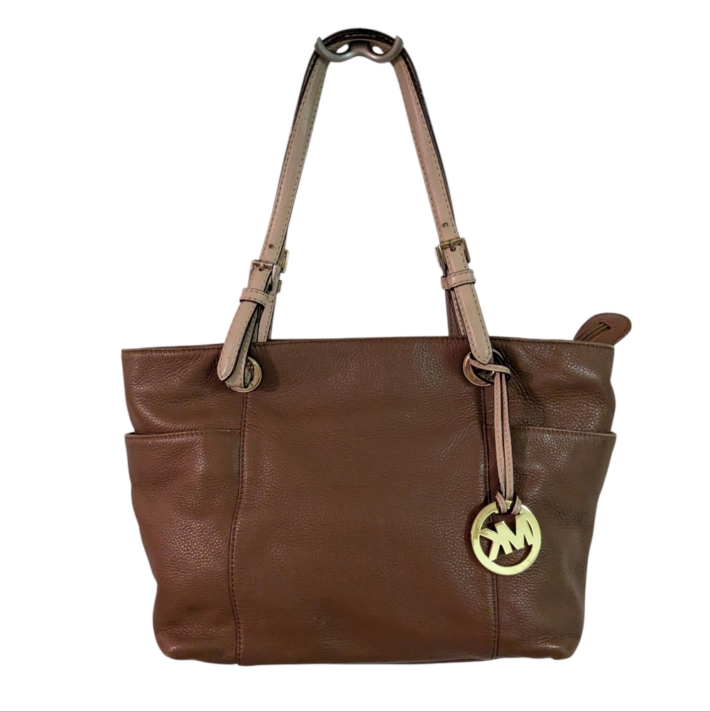 Michael Kors Charlotte Brown Leather Shoulder Bag W/Gold Accents